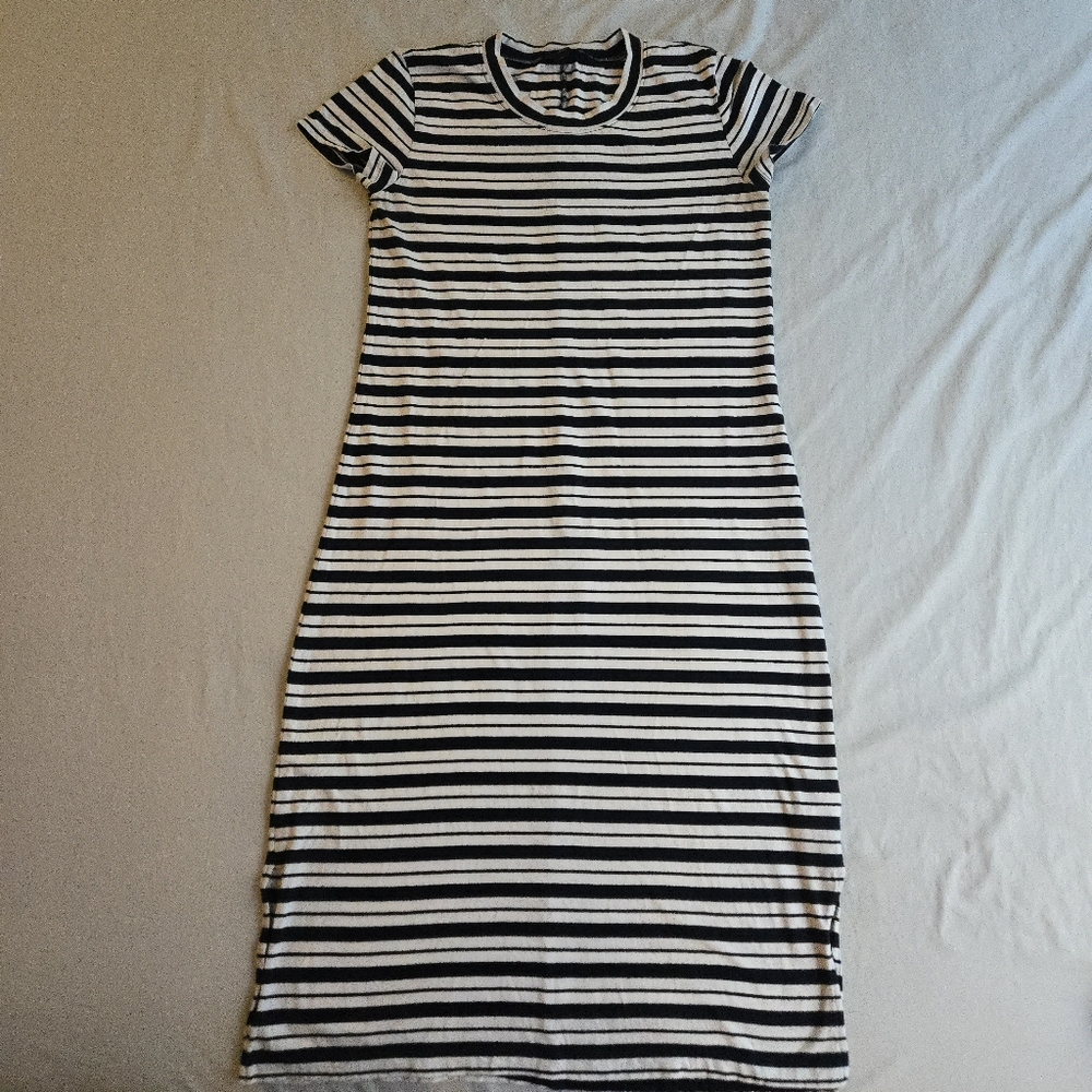 J. Crew Black & White Striped Short Sleeve  Tshirt Midi Dress